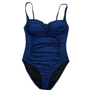 LA BLANCA Women’s 1-Piece Swimsuit Royal Blue Ruched Push-Up Bra Retro Vibe 12